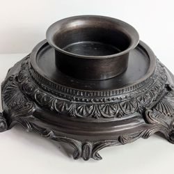 Vintage Antique Cast Bronze Ornate Footed Base Stand Riser Candle Holder