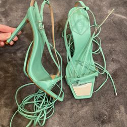 Schutz Strappy Leather Sandals, Light Green, Size US 8,5