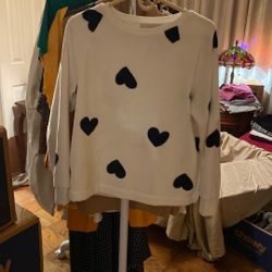 Ann Taylor - Loft white and black heart crew neck sweater