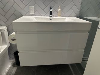 Modern Floating White Vanity with Integrated Sink