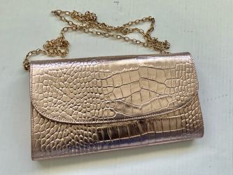 NEW Nordstrom Leather Clutch / Crossbody Handbag Metallic Croc Embossed Effect Purse