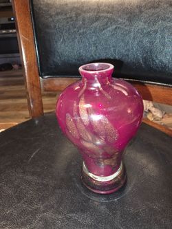 Small Art Glass Vase Purple Gold Swirl