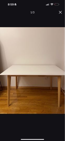 White Dining Table with Wood Legs