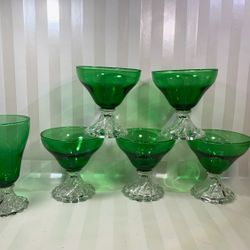 Vintage Emerald Green  Sherbert Cips And A Bonus Cup 