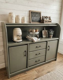 Custom Refinished Vintage Buffet / Coffee Bar with Roll-Top Design- delivery available