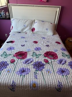 White Queen Bed Frame w/ LED Headboard
