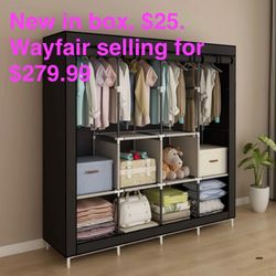 New In Box, Portable Wardrobe Clothing Wardrobe Shelves Clothes Storage Organiser With 4 Hanging Rail,Black