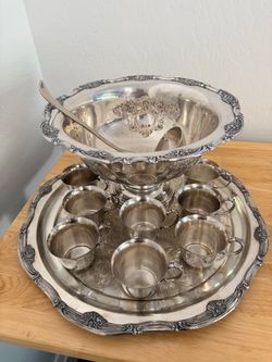Vintage Silver 11 Piece Punch Bowl Set