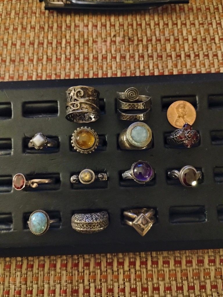 Sterling Silver 925 Signed Ring Collection 13 Heavy Sterling Ring Stones Gems