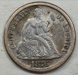 1876 CC Seated Liberty Silver Dime XF