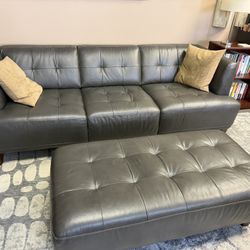 Real Leather Grey Couch And Bench