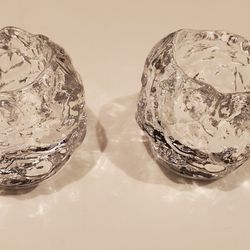 2 Kosta Boda  Crystal glass votive candle holders   Sweden Snowball Ann Warff 