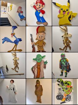 Hand Painted & Carved Nintendo, Looney Toons, Star Wars Characters 20”-45”