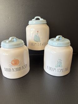 Rae Dunn Disney’s Cinderella Large Canisters Lot Of 3