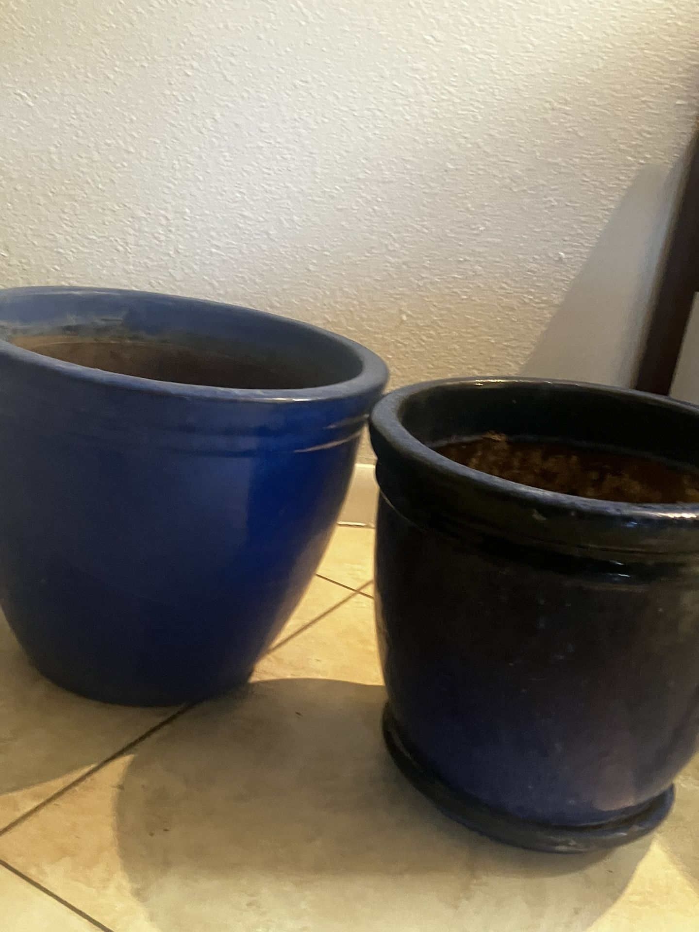 2 Small To Medium Cobalt Blue Ceramic Planters/ Plant Pots 