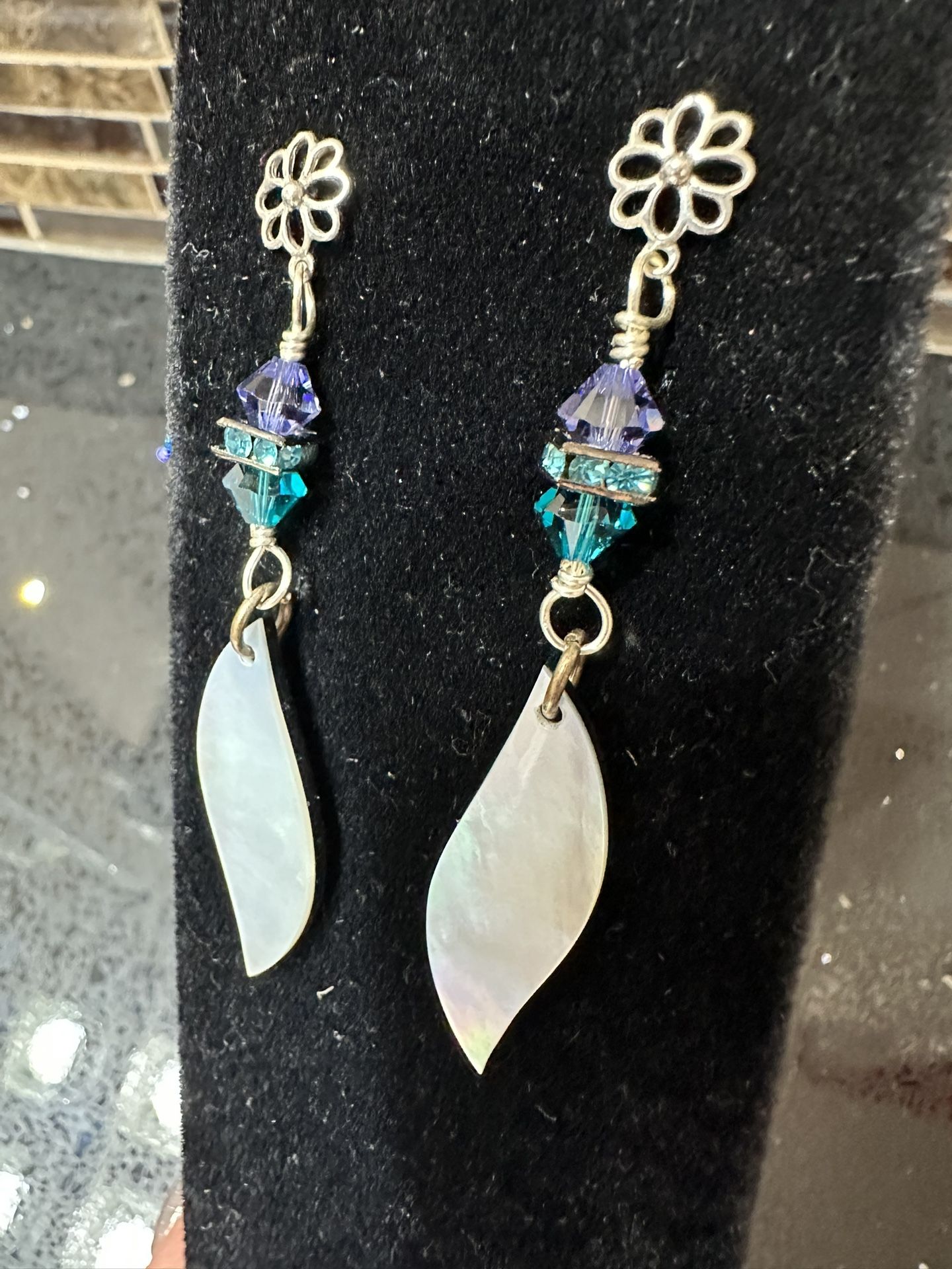 Silver and mother of pearl drop earrings