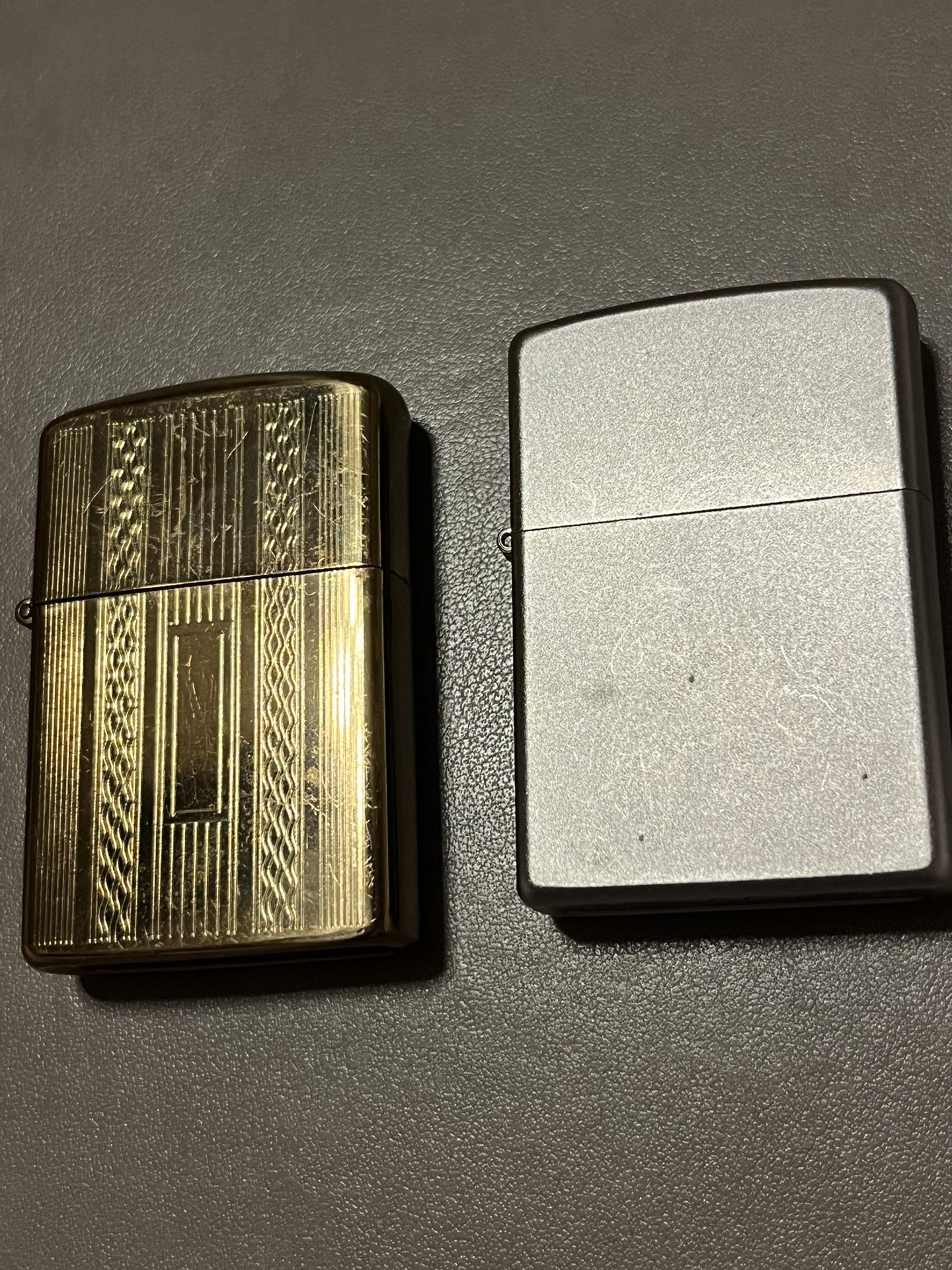 Reduced! Two Vintage Lighters $45 : Like New : Zippo Brushed Chrome . Gold Tone Windsor