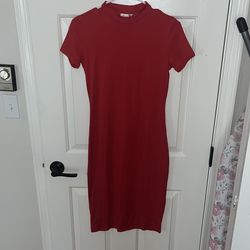 Red Mock Neck T-Shirt Dress - Size L