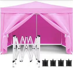 10 ft. x 10 ft. Pink EZ Pop Up Canopy Outdoor Portable Party Folding Tent with 4 Removable Sidewalls and Carry Bag - New In Box