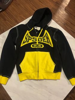 Black and yellow TnF Sp5der hoodie