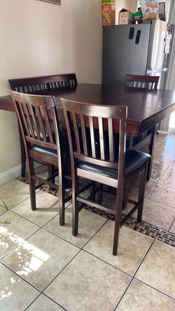 Dark Wood Counter Height Dining Table Set
