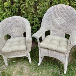 Pair of Rattan Wood Chairs, Rocker