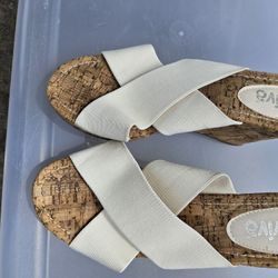 White Elastic Strap With Cork Heal