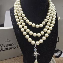 Vivienne Westwood Three Row Pearl Drop Choker No Delivery