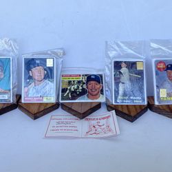 Set of 5 Vintage Mickey Mantle Topps Commemorative Reprint Metal Baseball Card Set from 1996