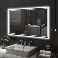 LED Mirror- 48” x 32” LED Touch Button Bathroom Vanity Mirror, Switchable Color LED with Defogger