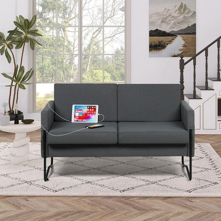51'' W Comfy Modern loveseat Sofa 2-Seat Small Sofa Couch w/ 2 USB Ports Dark Gray