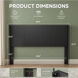 64.6" Wide Wooden Queen Headboard Only, Black 