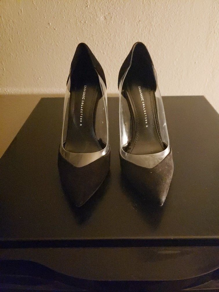 4 Inch Clear And Black Heels