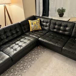 IKEA Morabo 5-seat mid-century black leather sectional sofa
