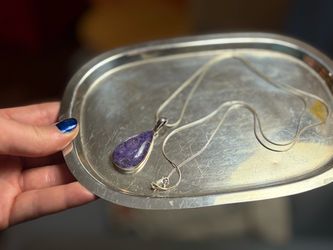 Vintage Sterling Silver 925 Natural Charoite Teardrop Necklace