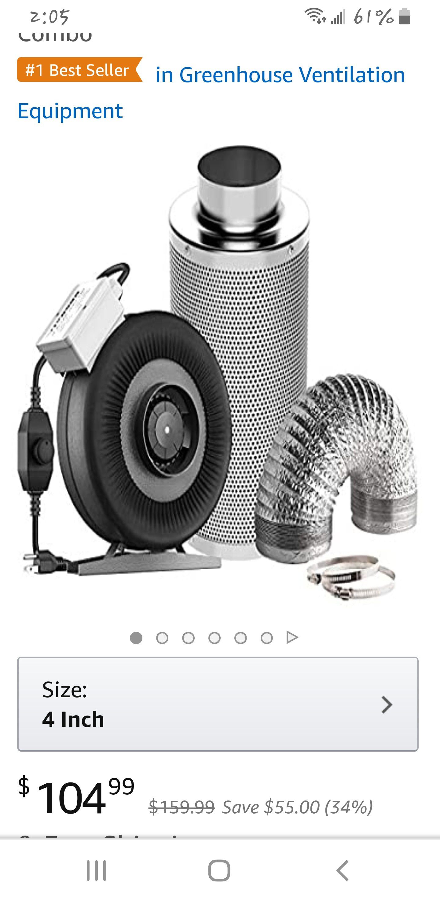 Fan, Carbon Filter and 8 Feet of Ducting Combo for Tent Ventilation
