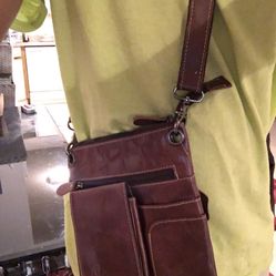 Brown Leather Passport Travel Side Bag