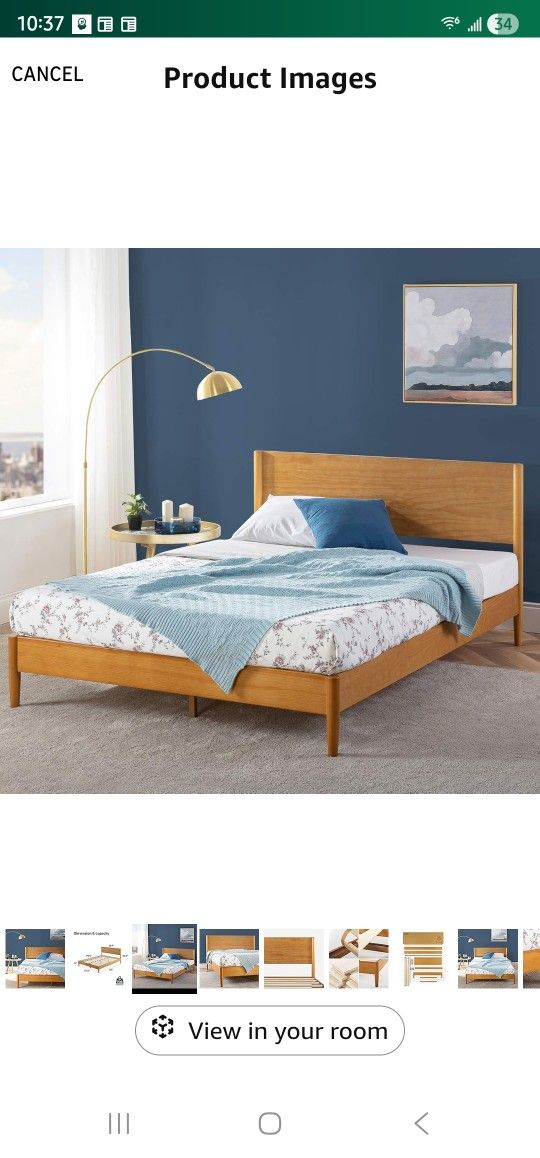 ZINUS Allen Mid Century Wood Platform Bed Frame, Solid Wood Foundation, Wood Slat Support, No Box Spring Needed, Easy Assembly, Queen