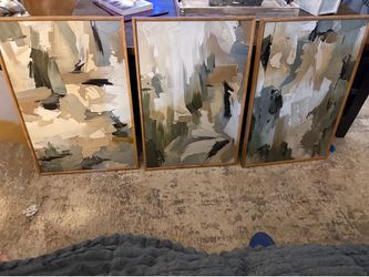 New!✨ 3 pc 16x24 each sage modern abstract canvas wall art set