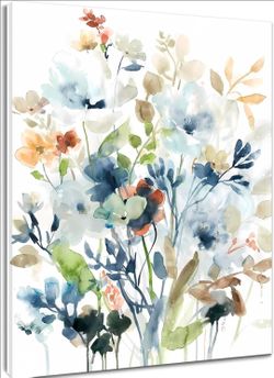 Vintage Blue Watercolor Floral Wall Art – 16x24