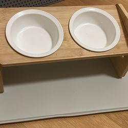 Ceramic Tilted Elevated Cat Bowls with Waterproof Mat