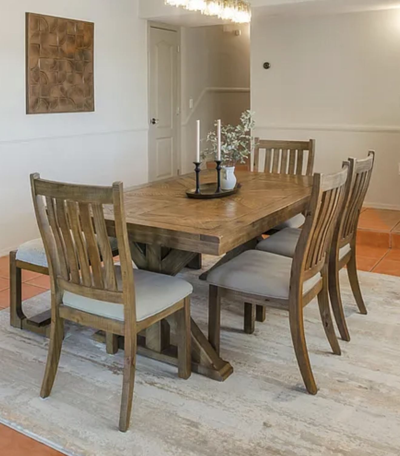Beautiful Wood Table, Chairs, And Bench Set Ashley Furniture 
