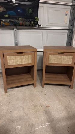Pair of Rattan Drawer Nightstands