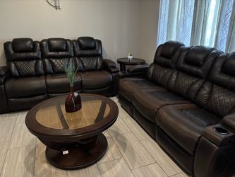 Leather sofa set with charging ports