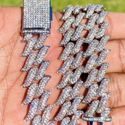 Men’s Designer Link Chain Necklace, 14K White Gold 5X Layered Iced Cuban Chain, Bling Necklace, CZ Diamond Choker, Spike Chain Iced Hip Hop Necklace 