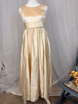 Champagne Satin Girls' Gown with Bow