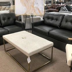 Belziani Leather Living Room Set Sofa and Loveseat 