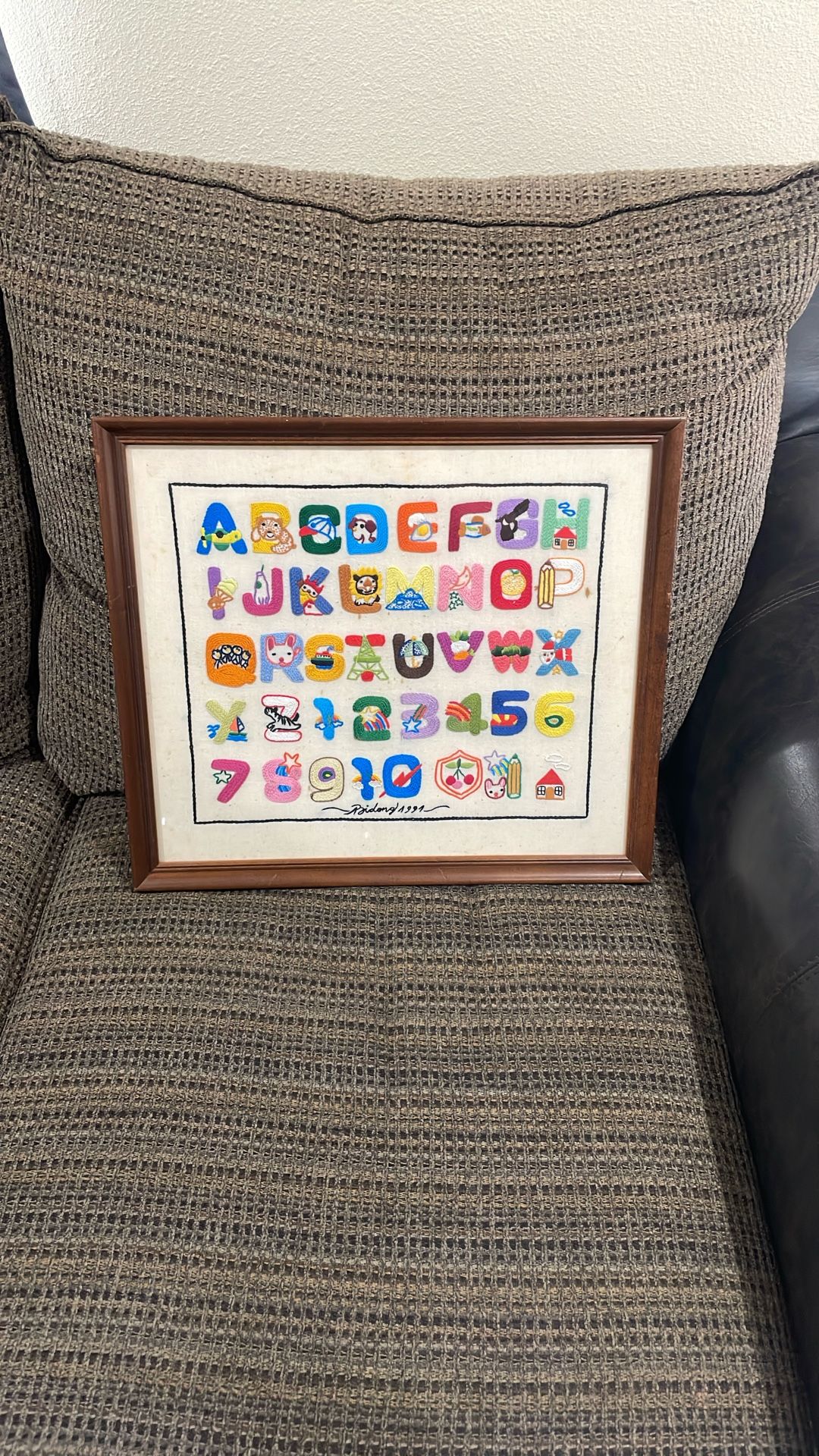 Vintage Hand Knitted Abc’s-123 Framed Wall Decor.