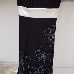 Girls "Trixxi" Black And White Spaghetti Strap  Dress With Beaded Flowers 