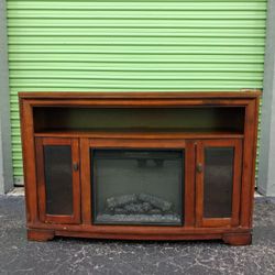 Wood Media Console Tv Stand With Electric Fireplace 